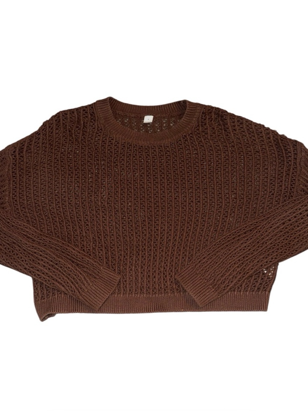 Old Navy Brown Cropped Open-Knit Crewneck Sweater